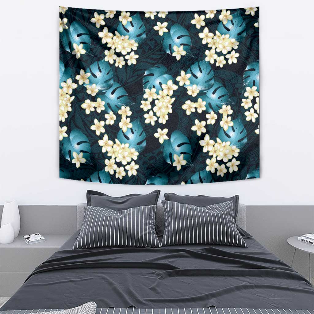 Dark Cyan Tropical Hawaii Tapestry Seamless Monstera Plumeria Hawaiian Pattern LT14 - Polynesian Pride