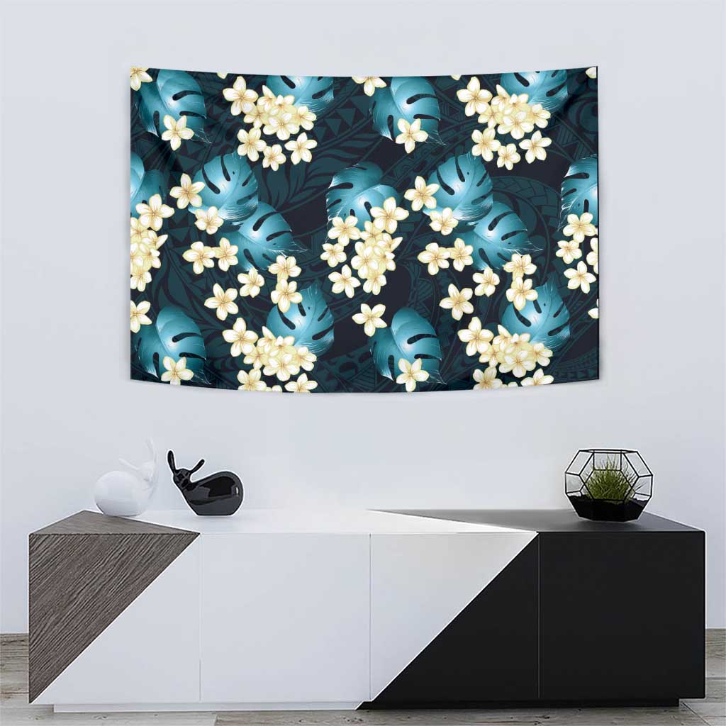 Dark Cyan Tropical Hawaii Tapestry Seamless Monstera Plumeria Hawaiian Pattern LT14 - Polynesian Pride