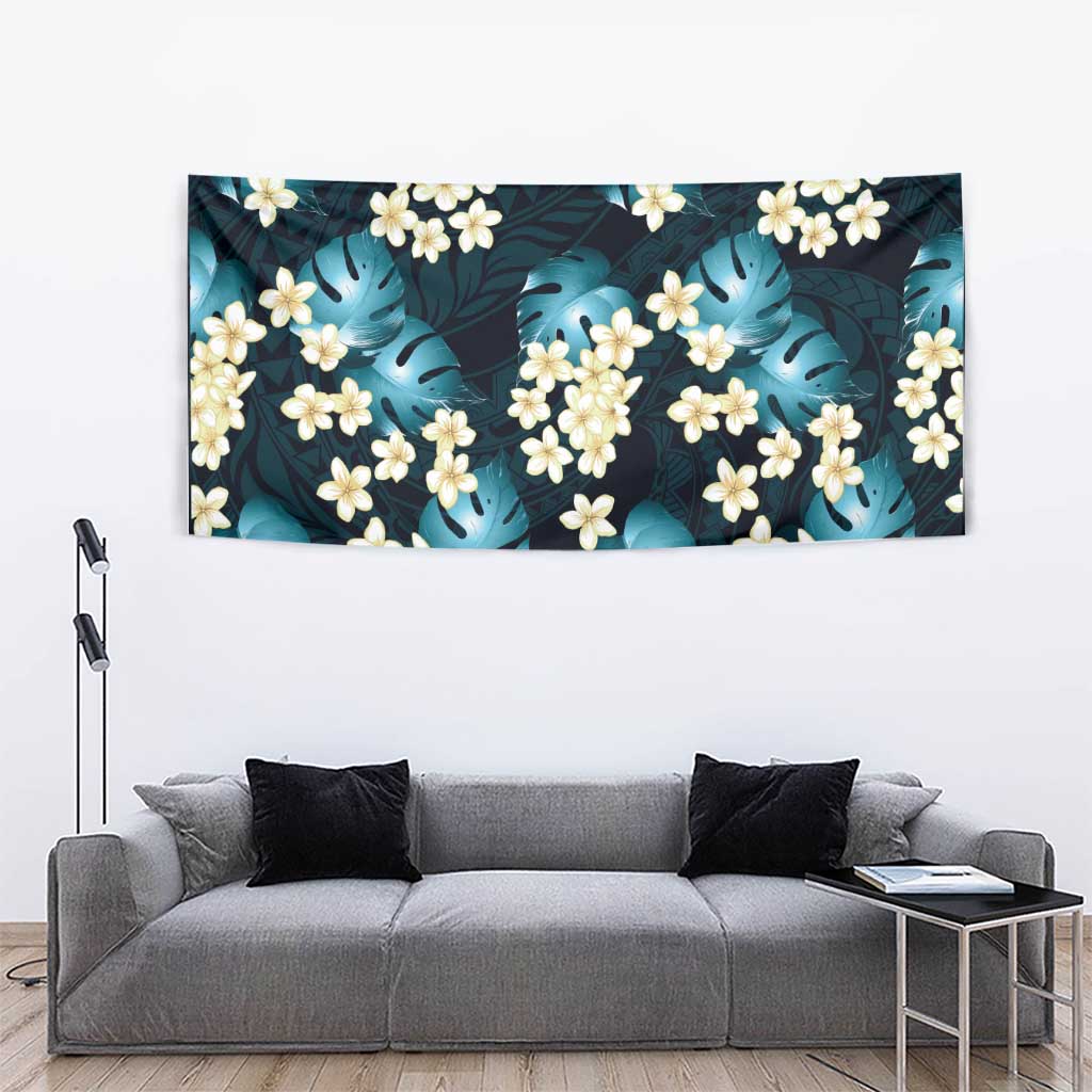 Dark Cyan Tropical Hawaii Tapestry Seamless Monstera Plumeria Hawaiian Pattern LT14 - Polynesian Pride