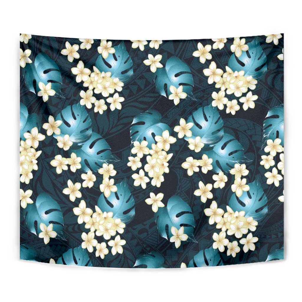 Dark Cyan Tropical Hawaii Tapestry Seamless Monstera Plumeria Hawaiian Pattern LT14 - Polynesian Pride