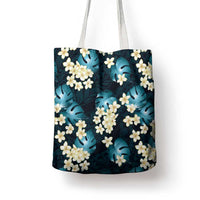 Dark Cyan Tropical Hawaii Tote Bag Seamless Monstera Plumeria Hawaiian Pattern - Polynesian Pride