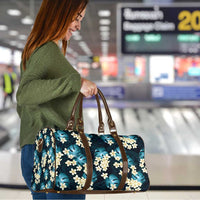 Dark Cyan Tropical Hawaii Travel Bag Seamless Monstera Plumeria Hawaiian Pattern - Polynesian Pride