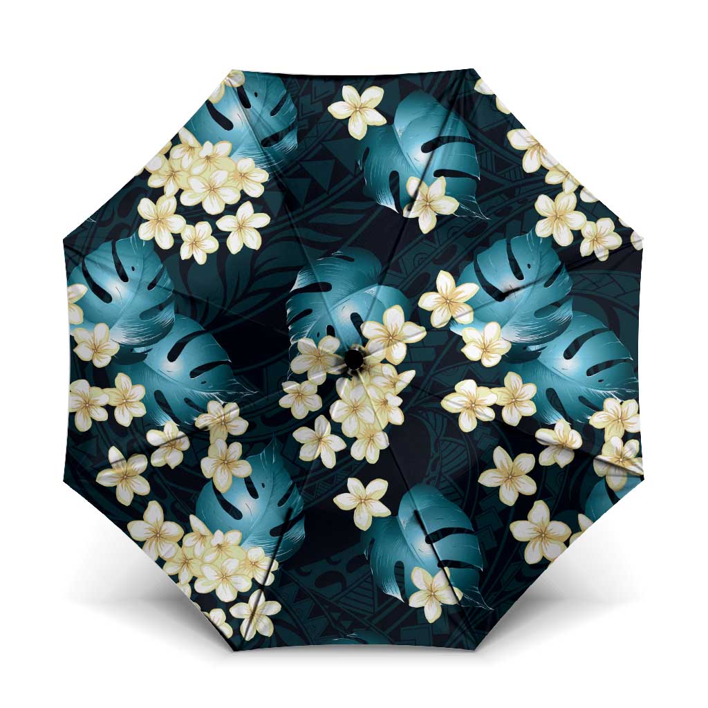 Dark Cyan Tropical Hawaii Umbrella Seamless Monstera Plumeria Hawaiian Pattern - Polynesian Pride