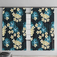 Dark Cyan Tropical Hawaii Window Curtain Seamless Monstera Plumeria Hawaiian Pattern - Polynesian Pride