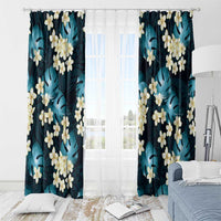 Dark Cyan Tropical Hawaii Window Curtain Seamless Monstera Plumeria Hawaiian Pattern - Polynesian Pride