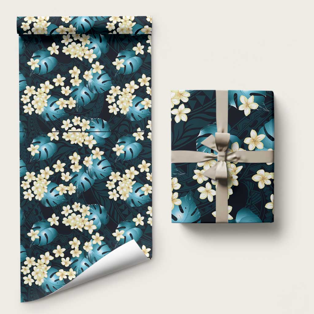 Dark Cyan Tropical Hawaii Wrapping Paper Seamless Monstera Plumeria Hawaiian Pattern - Polynesian Pride