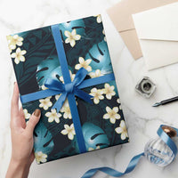 Dark Cyan Tropical Hawaii Wrapping Paper Seamless Monstera Plumeria Hawaiian Pattern - Polynesian Pride