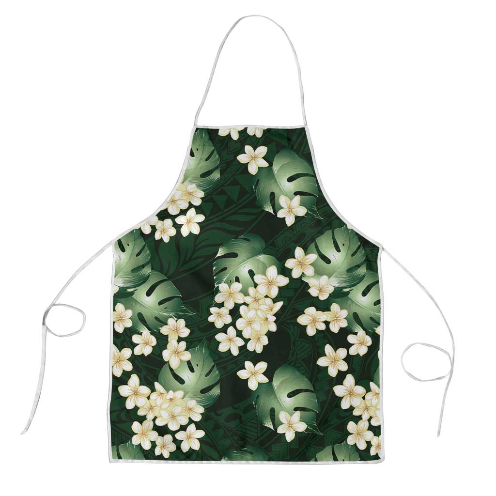 Green Tropical Hawaii Apron Seamless Monstera Plumeria Hawaiian Pattern - Polynesian Pride