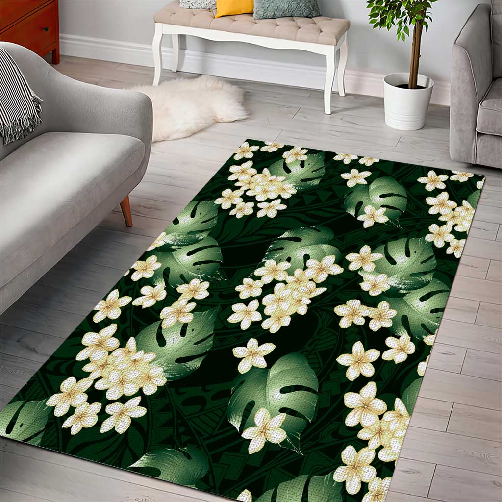 Green Tropical Hawaii Area Rug Seamless Monstera Plumeria Hawaiian Pattern - Polynesian Pride