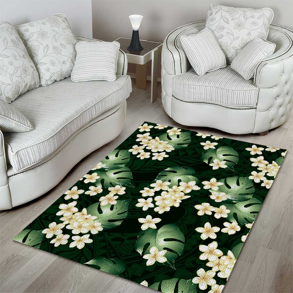 Green Tropical Hawaii Area Rug Seamless Monstera Plumeria Hawaiian Pattern - Polynesian Pride