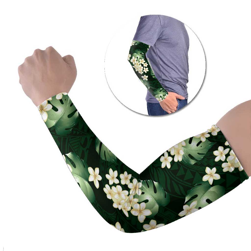 Green Tropical Hawaii Arm Sleeves Seamless Monstera Plumeria Hawaiian Pattern - Polynesian Pride