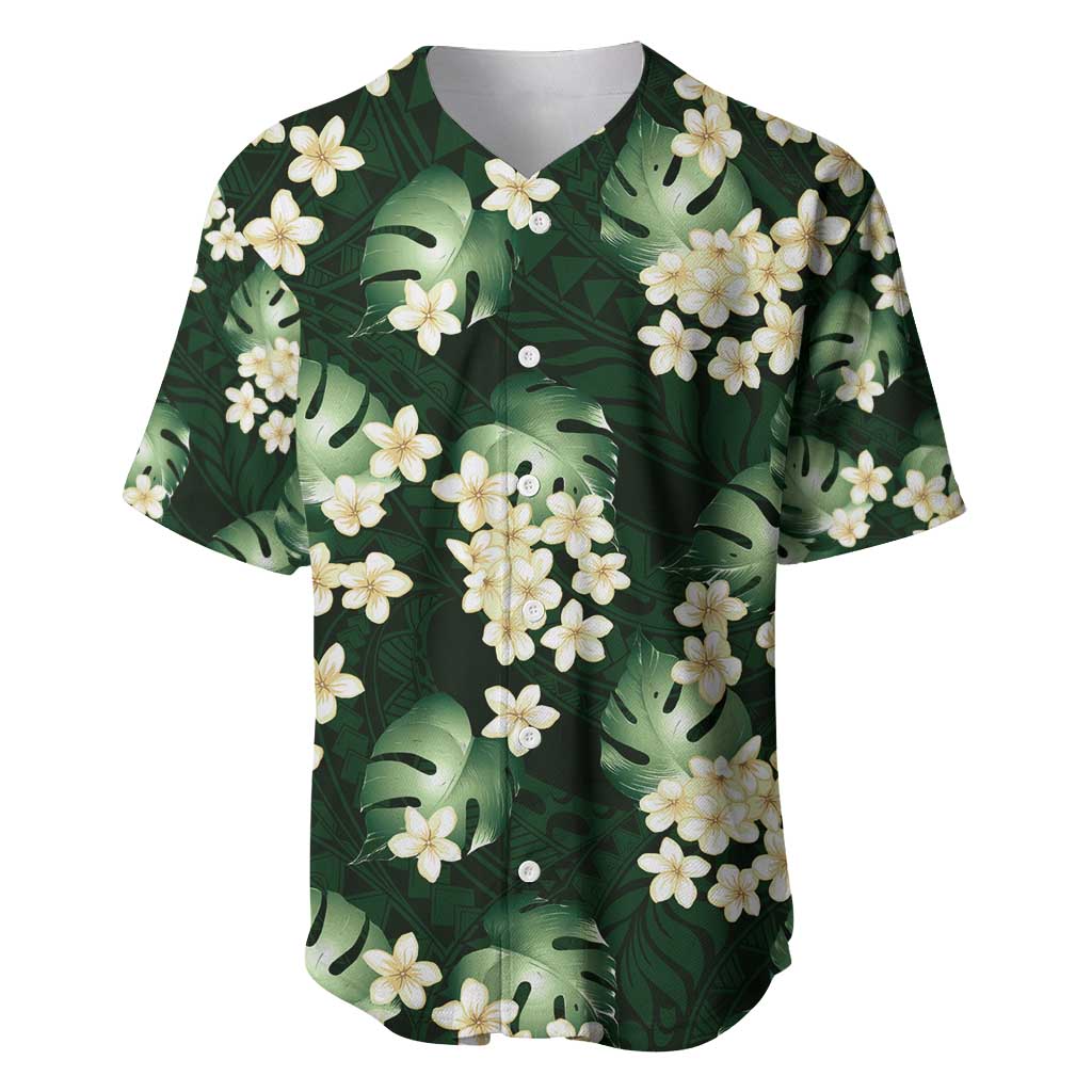 Green Tropical Hawaii Baseball Jersey Seamless Monstera Plumeria Hawaiian Pattern - Polynesian Pride
