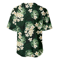 Green Tropical Hawaii Baseball Jersey Seamless Monstera Plumeria Hawaiian Pattern - Polynesian Pride