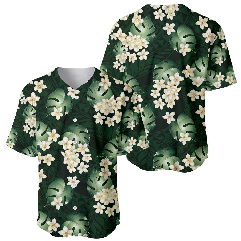 Green Tropical Hawaii Baseball Jersey Seamless Monstera Plumeria Hawaiian Pattern - Polynesian Pride