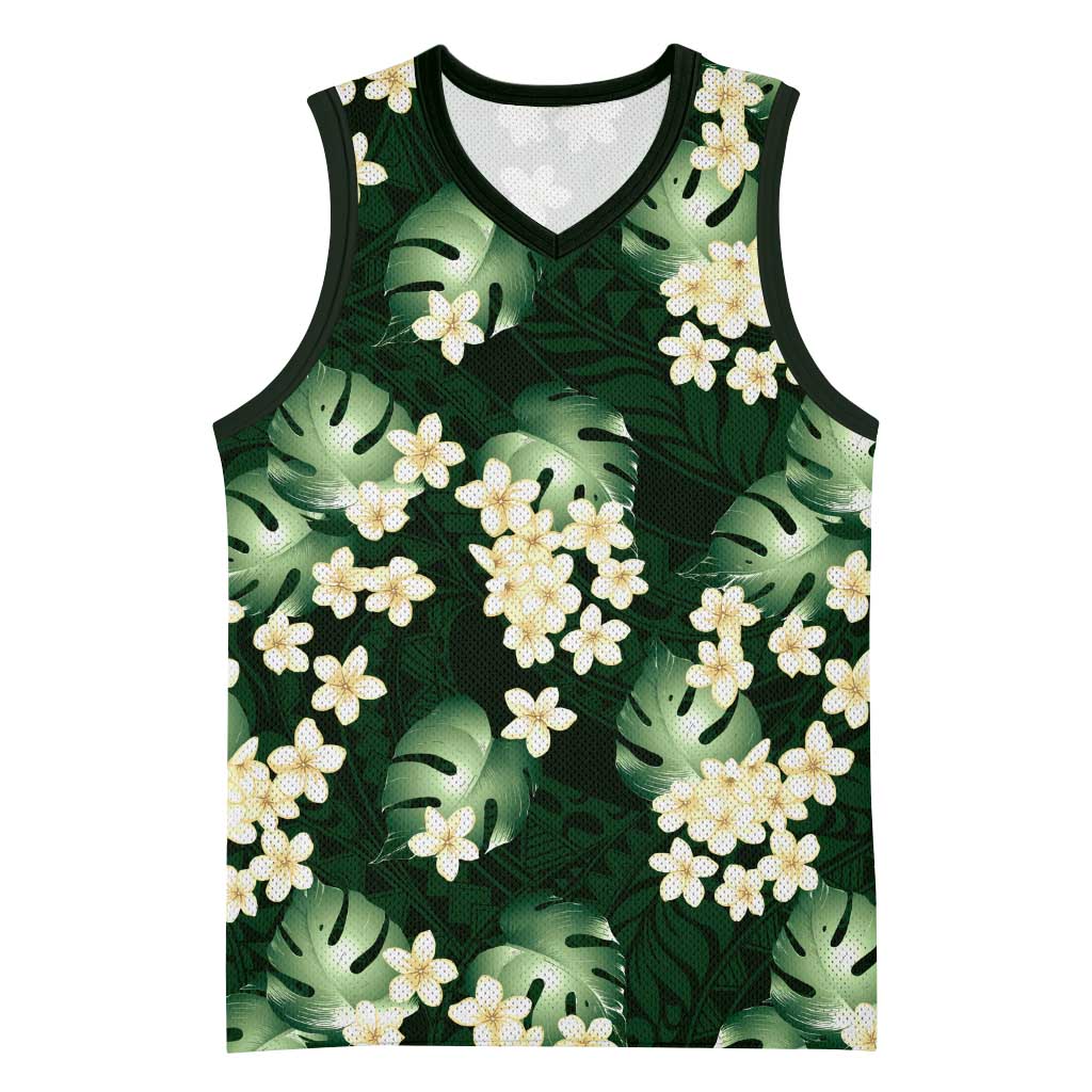 Green Tropical Hawaii Basketball Jersey Seamless Monstera Plumeria Hawaiian Pattern LT14 Unisex Green - Polynesian Pride