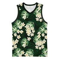 Green Tropical Hawaii Basketball Jersey Seamless Monstera Plumeria Hawaiian Pattern LT14 Unisex Green - Polynesian Pride