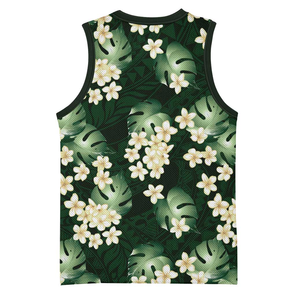Green Tropical Hawaii Basketball Jersey Seamless Monstera Plumeria Hawaiian Pattern LT14 - Polynesian Pride