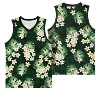 Green Tropical Hawaii Basketball Jersey Seamless Monstera Plumeria Hawaiian Pattern LT14 - Polynesian Pride