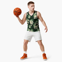 Green Tropical Hawaii Basketball Jersey Seamless Monstera Plumeria Hawaiian Pattern LT14 - Polynesian Pride