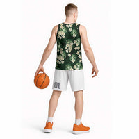 Green Tropical Hawaii Basketball Jersey Seamless Monstera Plumeria Hawaiian Pattern LT14 - Polynesian Pride