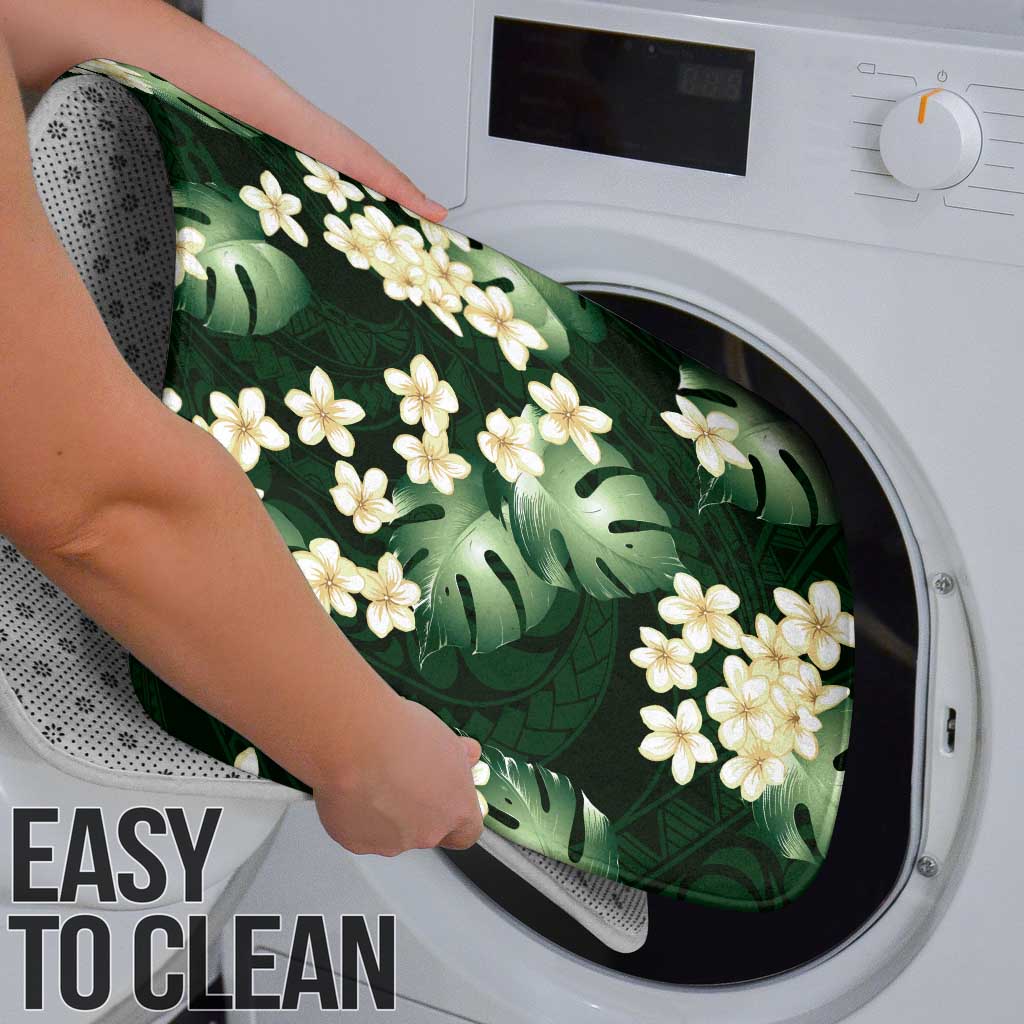 Green Tropical Hawaii Bathroom Set Seamless Monstera Plumeria Hawaiian Pattern - Polynesian Pride