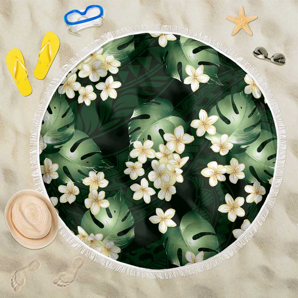 Green Tropical Hawaii Beach Blanket Seamless Monstera Plumeria Hawaiian Pattern - Polynesian Pride