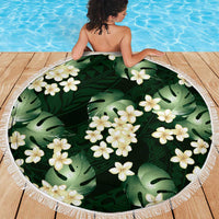 Green Tropical Hawaii Beach Blanket Seamless Monstera Plumeria Hawaiian Pattern - Polynesian Pride