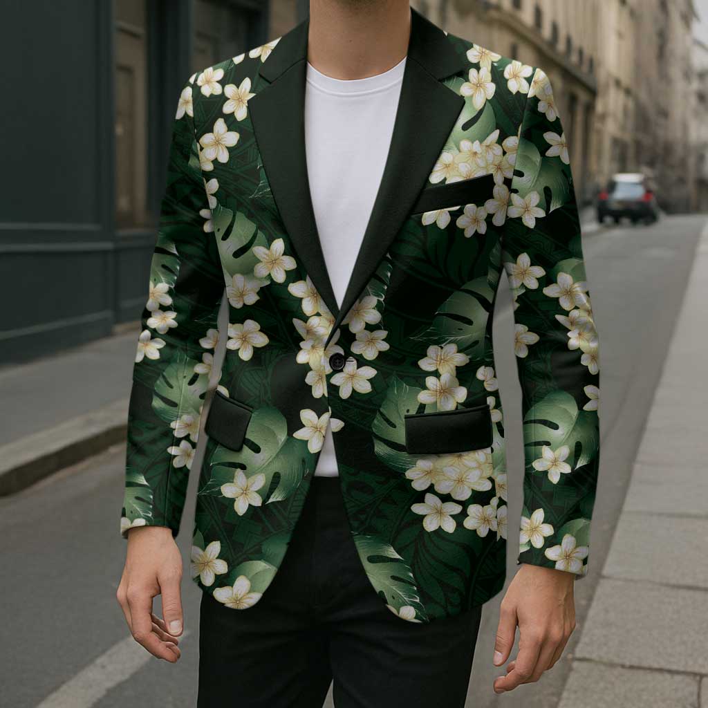 Green Tropical Hawaii Blazer Seamless Monstera Plumeria Hawaiian Pattern - Polynesian Pride
