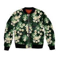 Green Tropical Hawaii Bomber Jacket Seamless Monstera Plumeria Hawaiian Pattern - Polynesian Pride