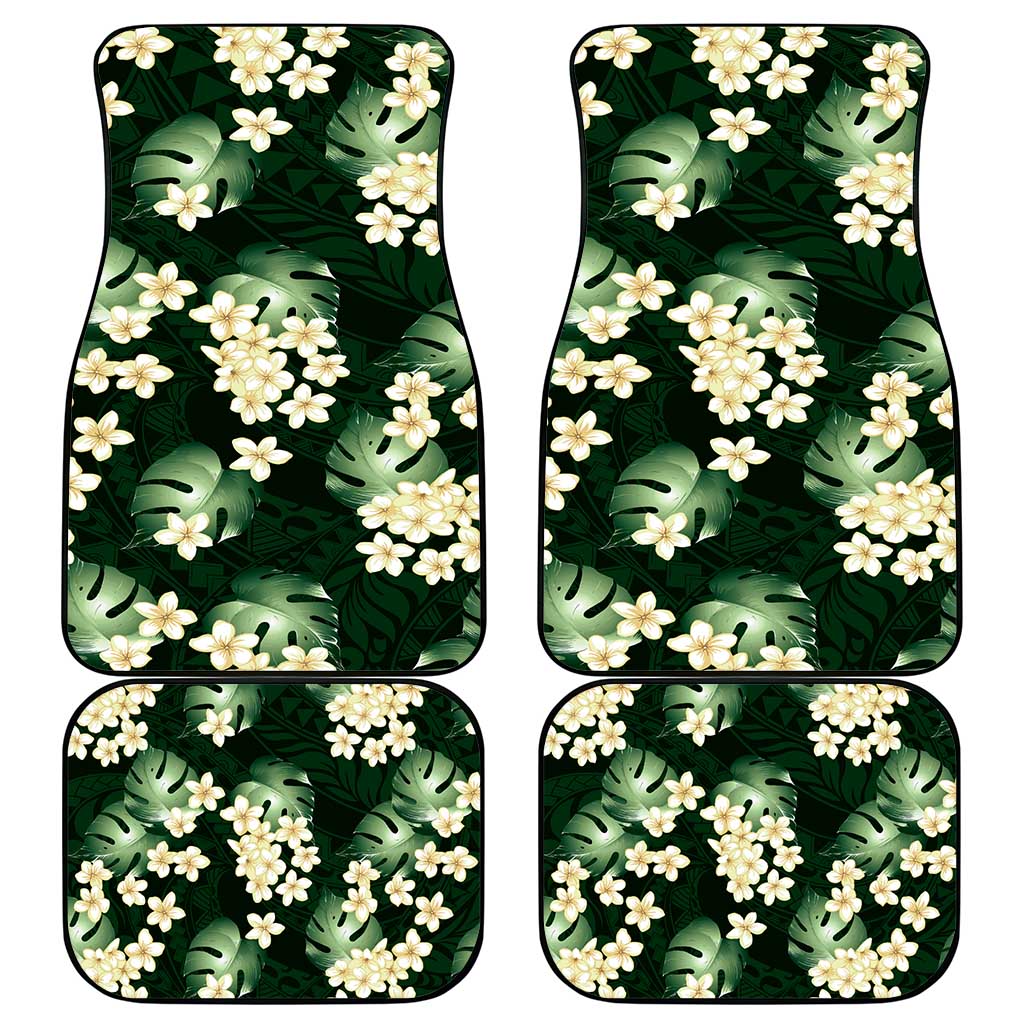 Green Tropical Hawaii Car Mats Seamless Monstera Plumeria Hawaiian Pattern - Polynesian Pride