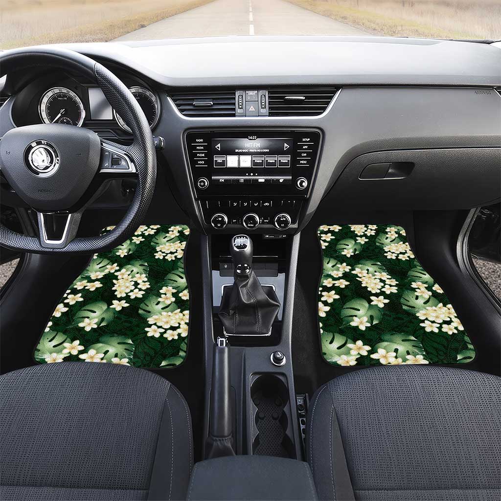 Green Tropical Hawaii Car Mats Seamless Monstera Plumeria Hawaiian Pattern - Polynesian Pride
