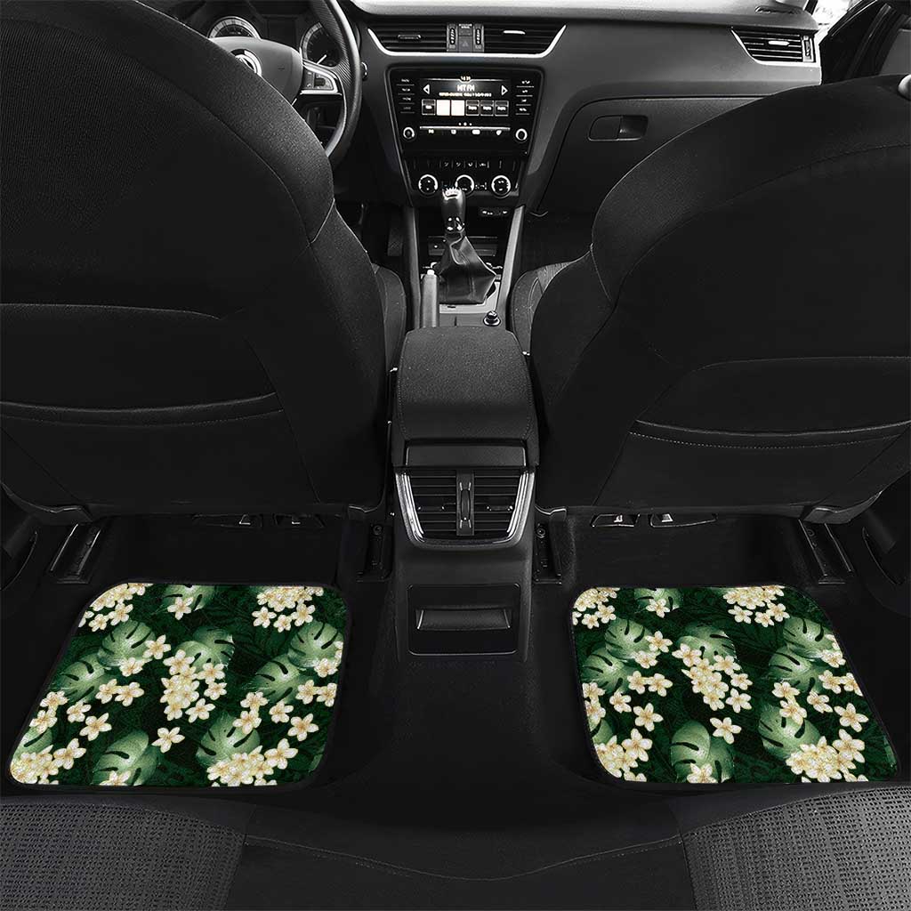 Green Tropical Hawaii Car Mats Seamless Monstera Plumeria Hawaiian Pattern - Polynesian Pride