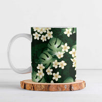 Green Tropical Hawaii Ceramic Mug Seamless Monstera Plumeria Hawaiian Pattern - Polynesian Pride