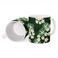 Green Tropical Hawaii Ceramic Mug Seamless Monstera Plumeria Hawaiian Pattern - Polynesian Pride
