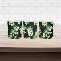 Green Tropical Hawaii Ceramic Mug Seamless Monstera Plumeria Hawaiian Pattern - Polynesian Pride