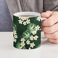 Green Tropical Hawaii Ceramic Mug Seamless Monstera Plumeria Hawaiian Pattern - Polynesian Pride