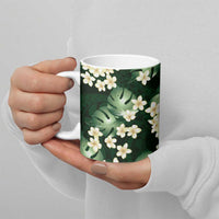 Green Tropical Hawaii Ceramic Mug Seamless Monstera Plumeria Hawaiian Pattern - Polynesian Pride