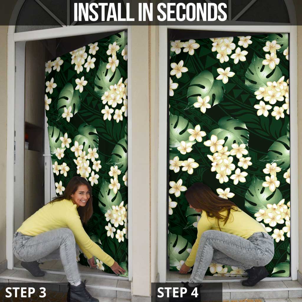 Green Tropical Hawaii Door Cover Seamless Monstera Plumeria Hawaiian Pattern - Polynesian Pride