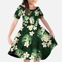 Green Tropical Hawaii Family Matching Long Sleeve Bodycon Dress and Hawaiian Shirt Seamless Monstera Plumeria Hawaiian Pattern - Polynesian Pride