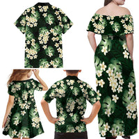Green Tropical Hawaii Family Matching Off Shoulder Maxi Dress and Hawaiian Shirt Seamless Monstera Plumeria Hawaiian Pattern - Polynesian Pride