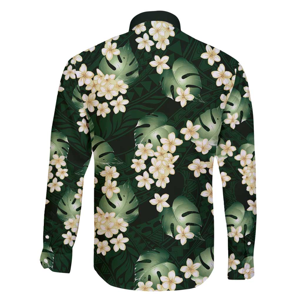 Green Tropical Hawaii Family Matching Off Shoulder Short Dress and Hawaiian Shirt Seamless Monstera Plumeria Hawaiian Pattern - Polynesian Pride