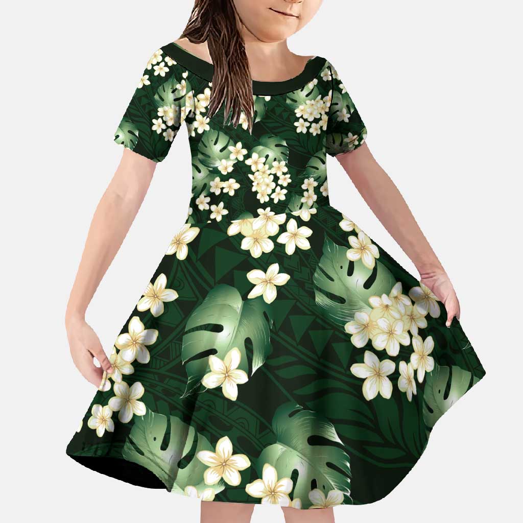 Green Tropical Hawaii Family Matching Summer Maxi Dress and Hawaiian Shirt Seamless Monstera Plumeria Hawaiian Pattern - Polynesian Pride