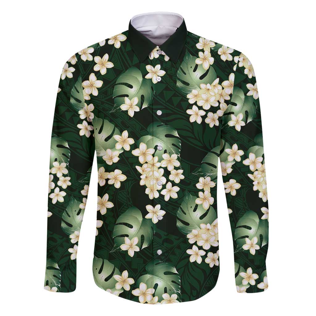 Green Tropical Hawaii Family Matching Summer Maxi Dress and Hawaiian Shirt Seamless Monstera Plumeria Hawaiian Pattern - Polynesian Pride