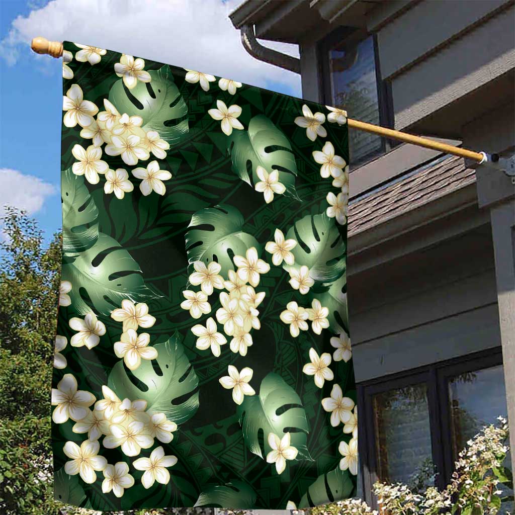 Green Tropical Hawaii Garden Flag Seamless Monstera Plumeria Hawaiian Pattern - Polynesian Pride