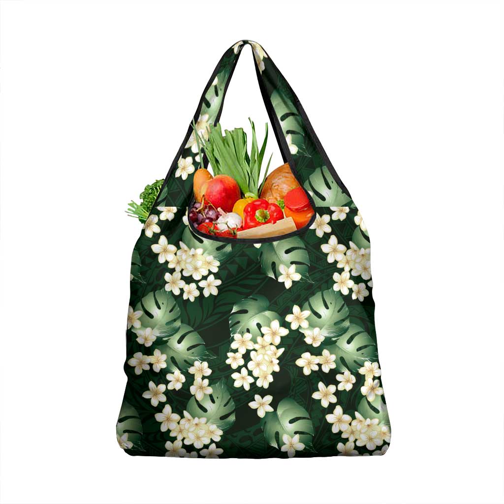 Green Tropical Hawaii Grocery Bag Seamless Monstera Plumeria Hawaiian Pattern - Polynesian Pride