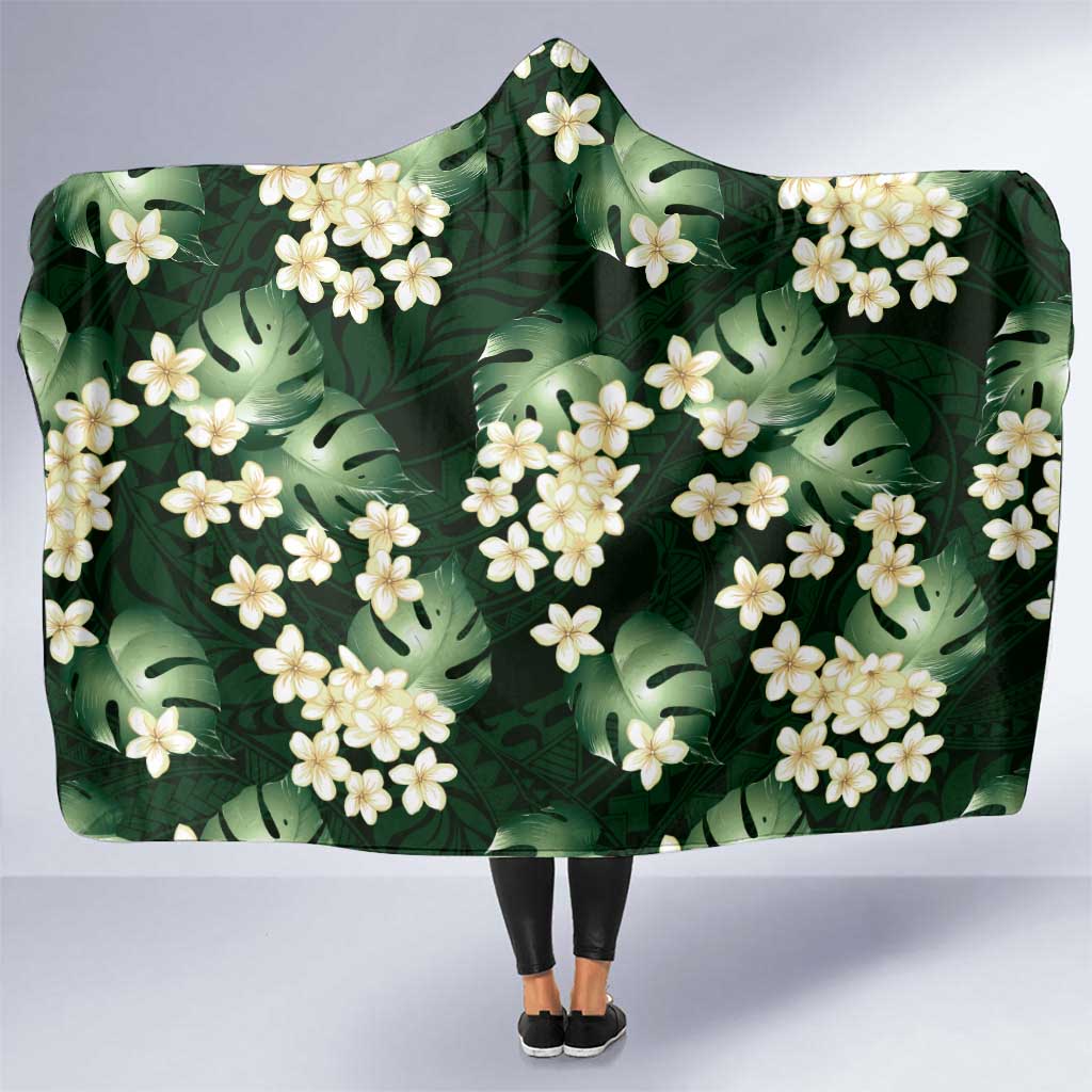 Green Tropical Hawaii Hooded Blanket Seamless Monstera Plumeria Hawaiian Pattern LT14 One Size Green - Polynesian Pride