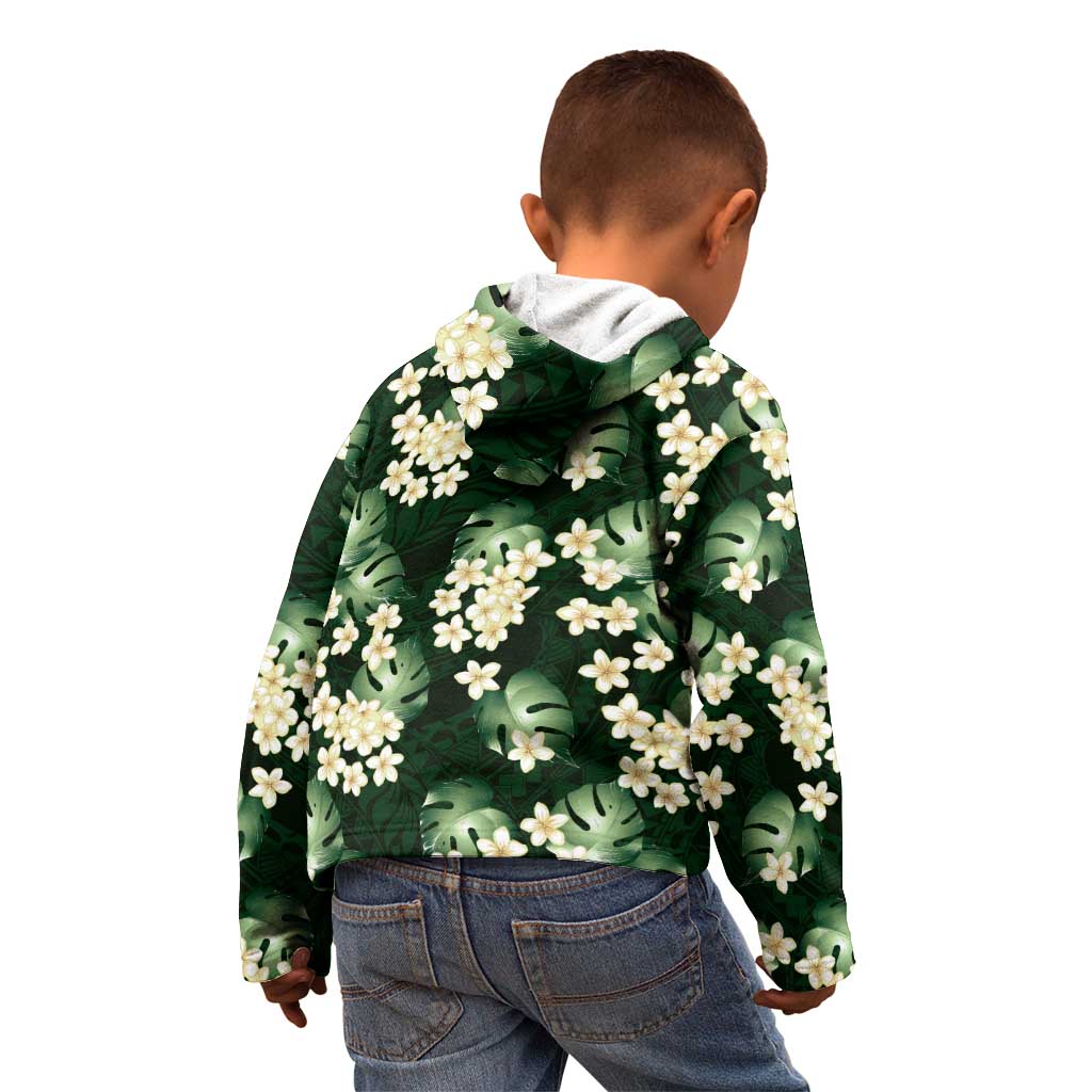 Green Tropical Hawaii Kid Hoodie Seamless Monstera Plumeria Hawaiian Pattern LT14 - Polynesian Pride