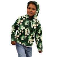 Green Tropical Hawaii Kid Hoodie Seamless Monstera Plumeria Hawaiian Pattern LT14 - Polynesian Pride
