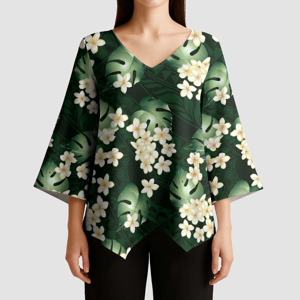 Green Tropical Hawaii Kimono Sleeve Blouse Seamless Monstera Plumeria Hawaiian Pattern - Polynesian Pride