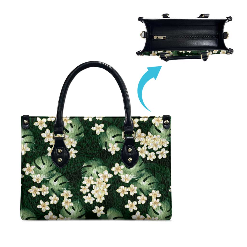 Green Tropical Hawaii Leather Bag Seamless Monstera Plumeria Hawaiian Pattern - Polynesian Pride